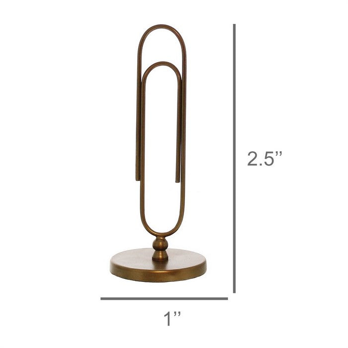 Metal Paperclip Design Letter Holder with Round Base, Brass