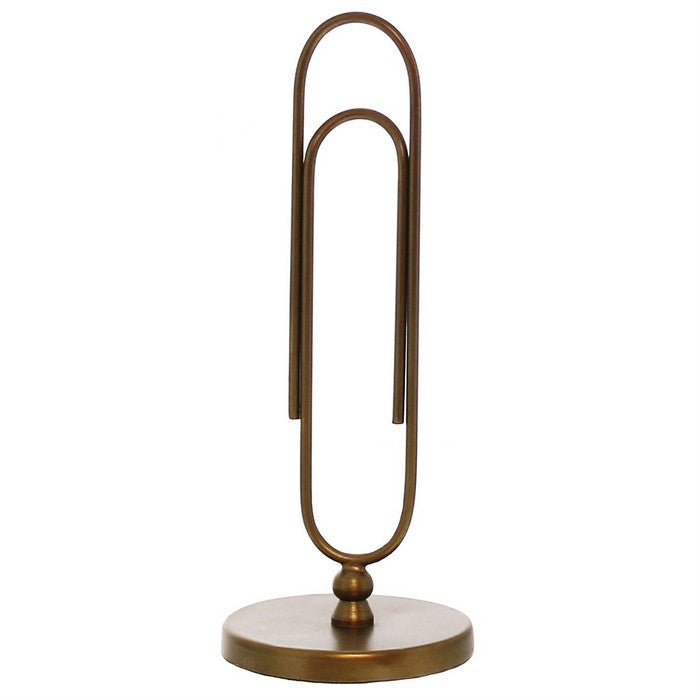 Metal Paperclip Design Letter Holder with Round Base, Brass