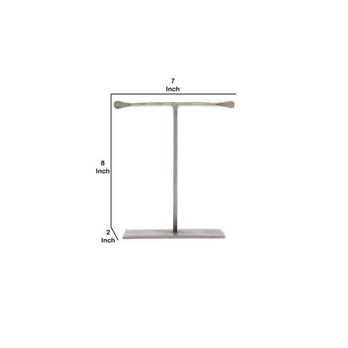 8 Inch Iron T Shape Jewelry Stand with Rectangular Base, Silver