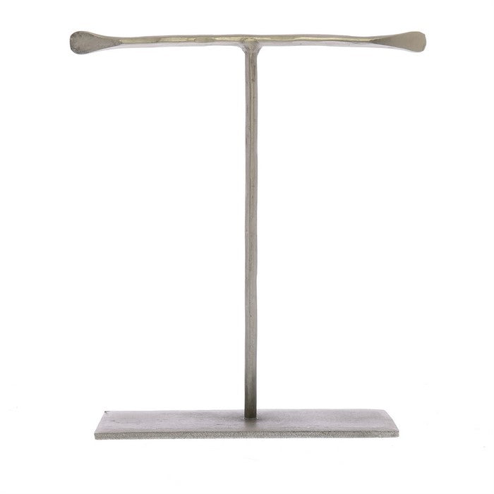 8 Inch Iron T Shape Jewelry Stand with Rectangular Base, Silver