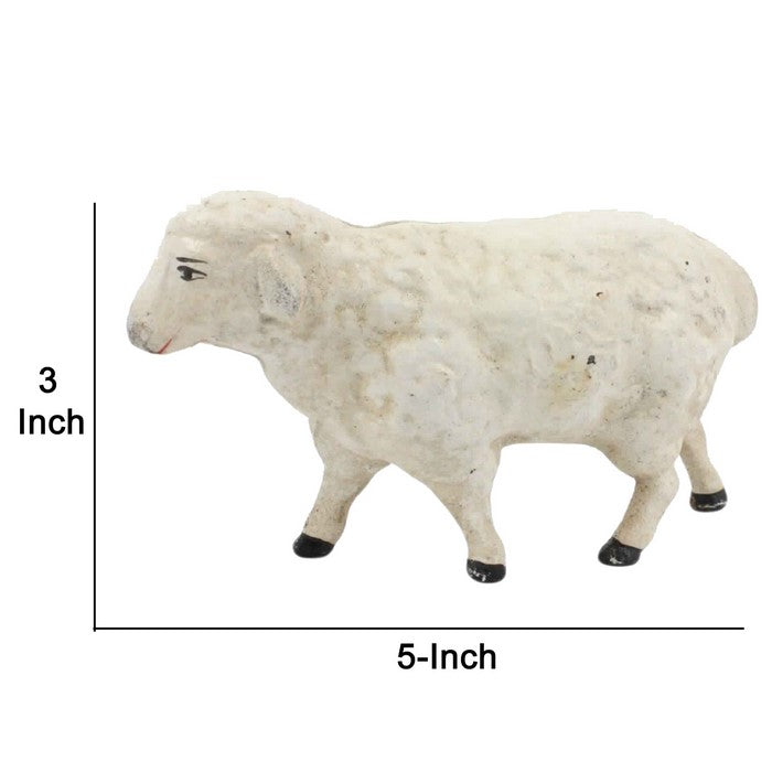 Metal Frame Textured Decorative Sheep Sculpture, White