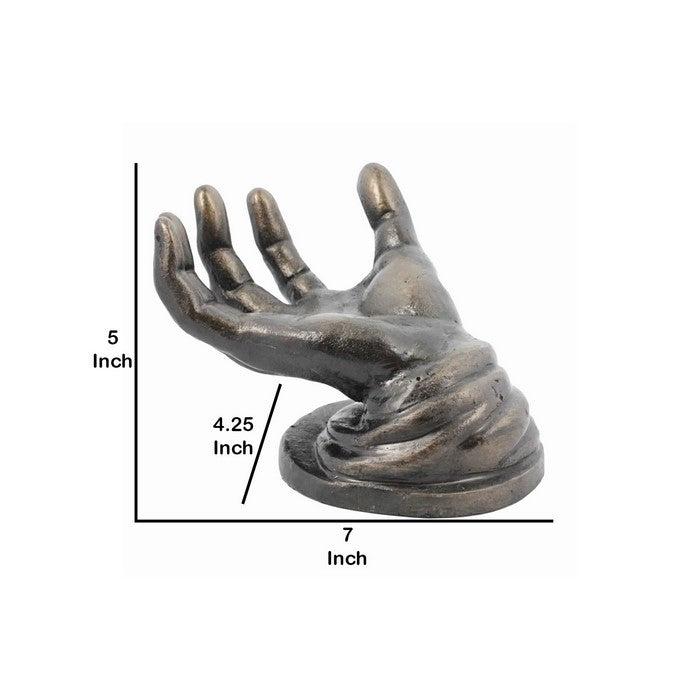 Metal Frame Hand Shape Sculpture with Stable Base, Distressed Black