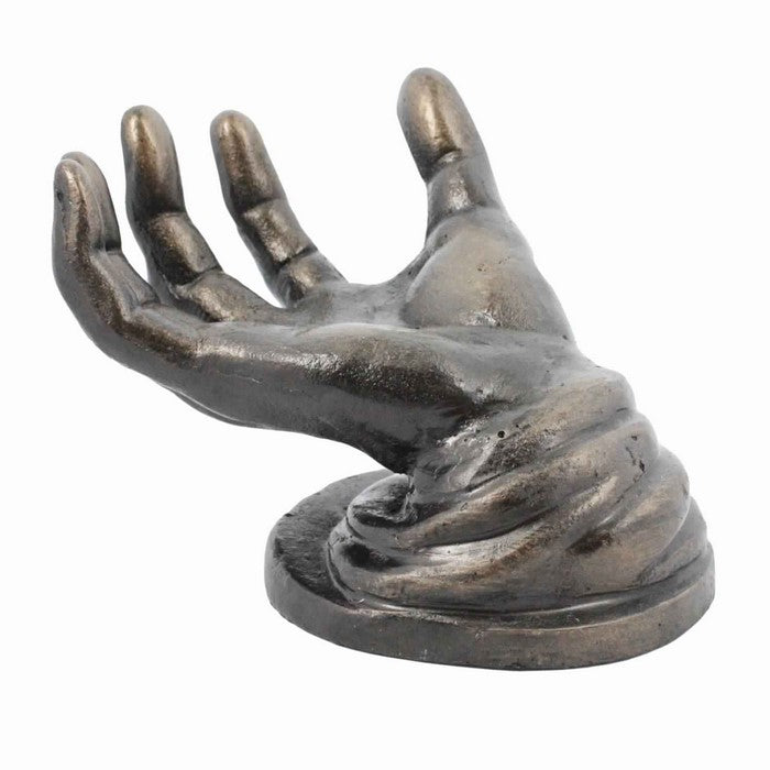 Metal Frame Hand Shape Sculpture with Stable Base, Distressed Black