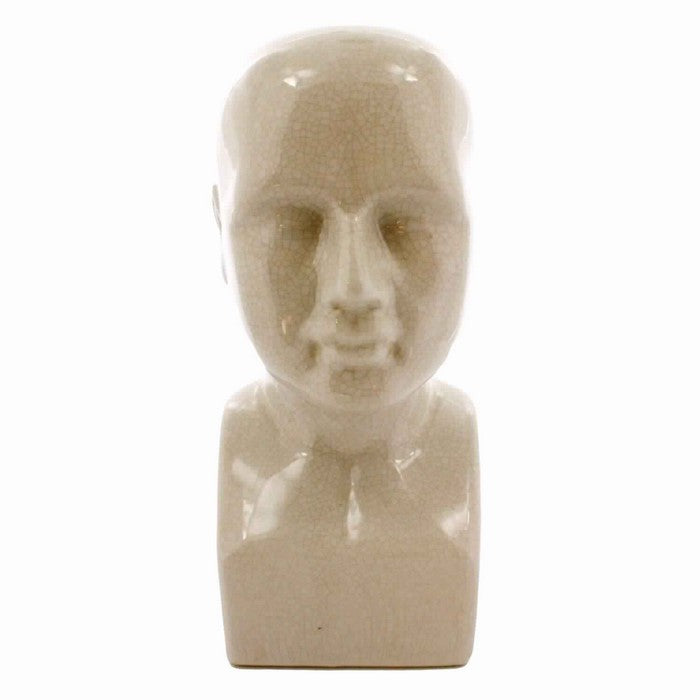 Ceramic Human Phrenology Head Sculpture, Medium, Cream