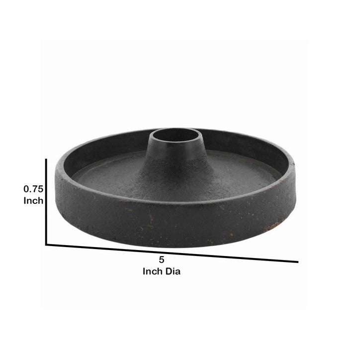 Metal Candle Holder Trivet with Distressed Details and Round Base, Black