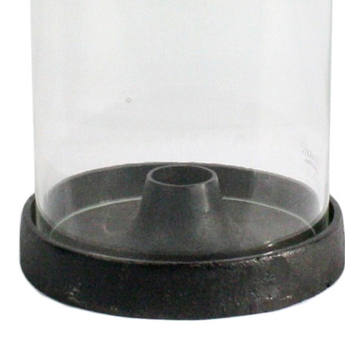 Metal Taper Trivet with Glass Hurricane, Black and Clear