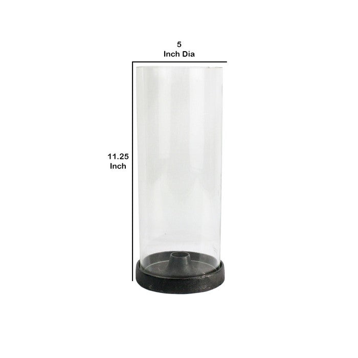 Metal Taper Trivet with Glass Hurricane, Black and Clear