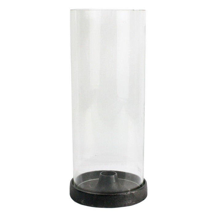 Metal Taper Trivet with Glass Hurricane, Black and Clear