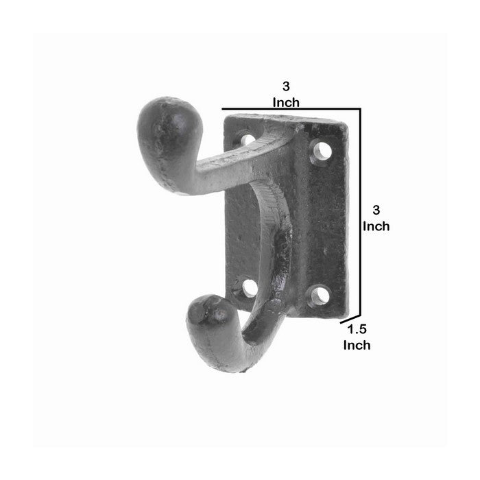 Cast Iron Textured Finish Wall Hook with 4 Holes and 2 Hooks, Silver
