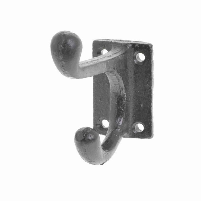 Cast Iron Textured Finish Wall Hook with 4 Holes and 2 Hooks, Silver