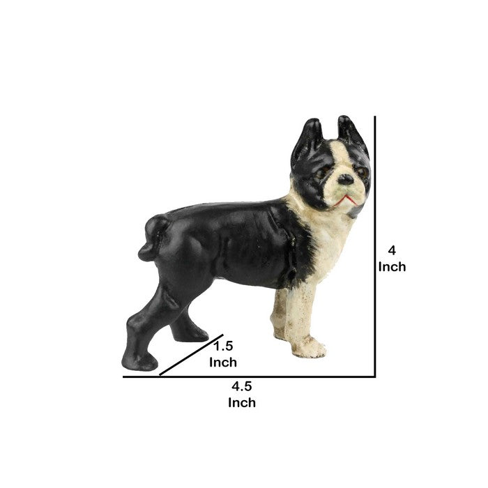 Metal Frame Boston Terrier Dog Sculpture, Black and White