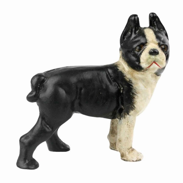Metal Frame Boston Terrier Dog Sculpture, Black and White