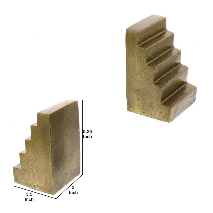 Staircase Design Metal Bookend, Pair of 2, Brass