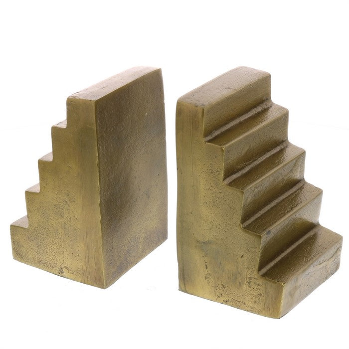 Staircase Design Metal Bookend, Pair of 2, Brass