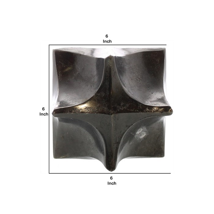 Morphed Aluminum Cube with Cut Out Sides, Large, Silver