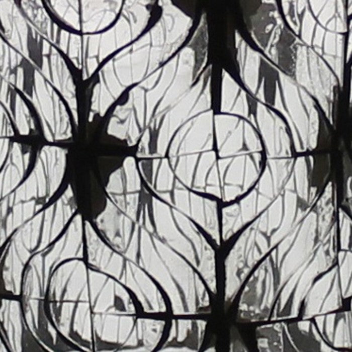 Hand Cut Glass Hurricane with Ikat Pattern, Medium, Black and Clear