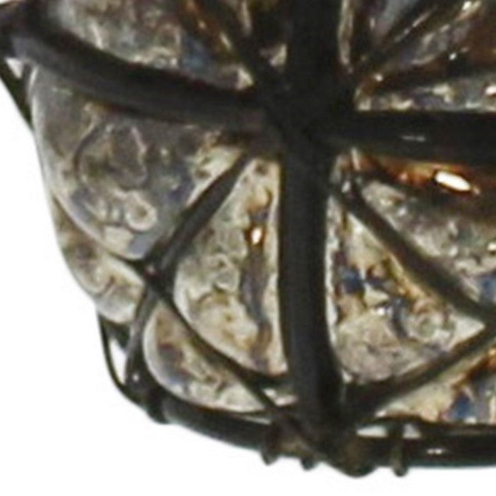 Bellied Glass Hurricane with X Design Metal Frame, Small, Silver and Black