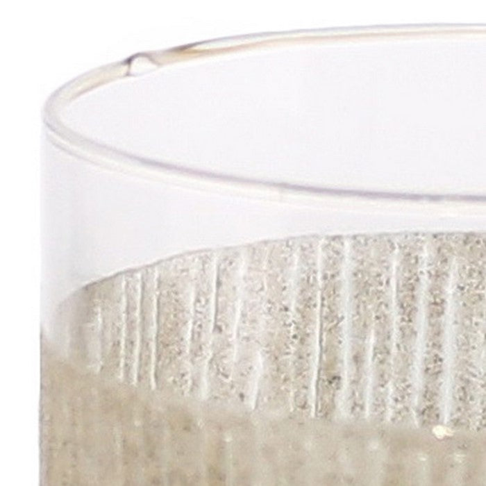 Cylindrical Sand Enameled Glass Hurricane, Medium, Clear and Brown