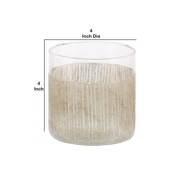 Cylindrical Sand Enameled Glass Hurricane, Medium, Clear and Brown