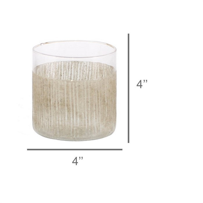 Cylindrical Sand Enameled Glass Hurricane, Medium, Clear and Brown