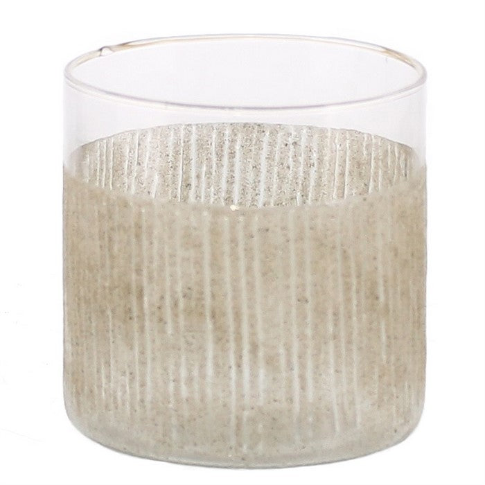 Cylindrical Sand Enameled Glass Hurricane, Medium, Clear and Brown