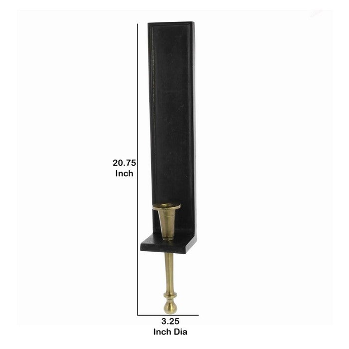 Industrial Style Metal Frame Taper Candle Sconce, Black and Gold