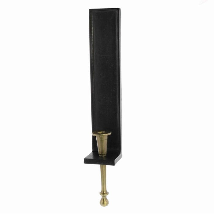 Industrial Style Metal Frame Taper Candle Sconce, Black and Gold