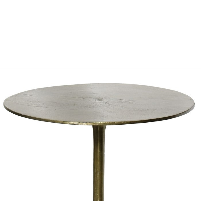 Aluminum Side Table with Round Tabletop and Trumpet Base, Brass