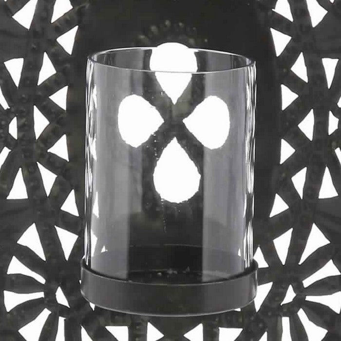 Quatrefoil Shape Metal Wall Sconce with Glass Hurricane, Small, Black