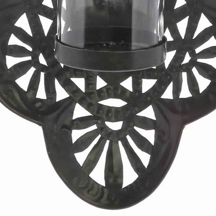 Quatrefoil Shape Metal Wall Sconce with Glass Hurricane, Small, Black