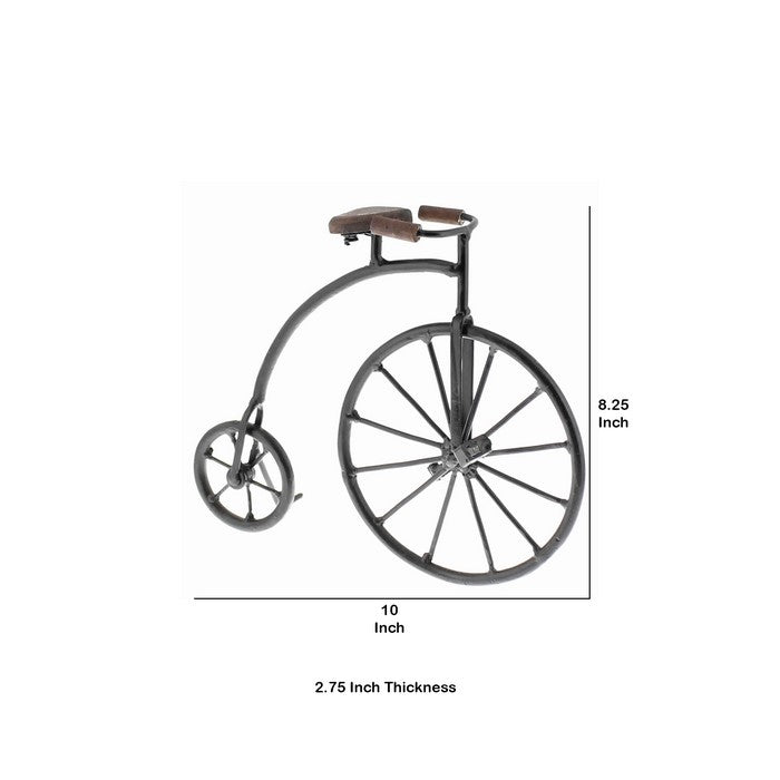 Miniature High Wheeler Metal Bicycle Sculpture, Black and Brown
