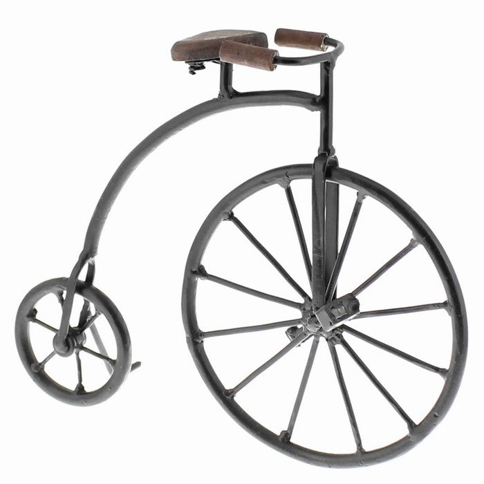 Miniature High Wheeler Metal Bicycle Sculpture, Black and Brown