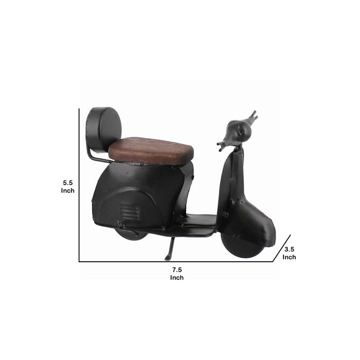 Metal Frame Miniature Scooter Sculpture, Black and Brown
