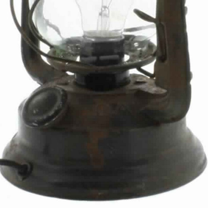 Electric Metal and Glass Hurricane Plug In Camp Lantern, Rustic Black