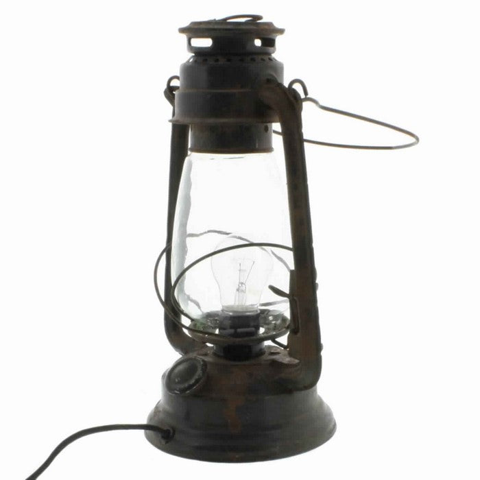 Electric Metal and Glass Hurricane Plug In Camp Lantern, Rustic Black