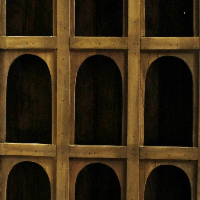Reclaimed Wood 9 Arched Opening Display Case with Grain Details, Brown
