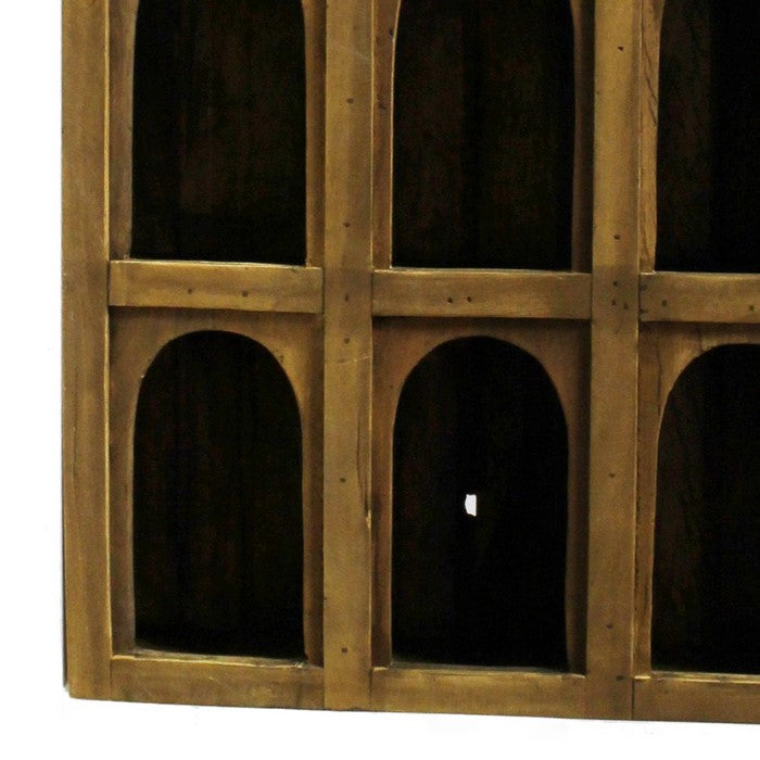 Reclaimed Wood 9 Arched Opening Display Case with Grain Details, Brown