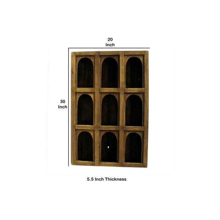 Reclaimed Wood 9 Arched Opening Display Case with Grain Details, Brown