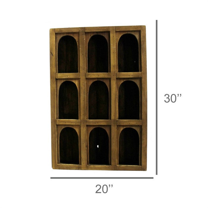 Reclaimed Wood 9 Arched Opening Display Case with Grain Details, Brown