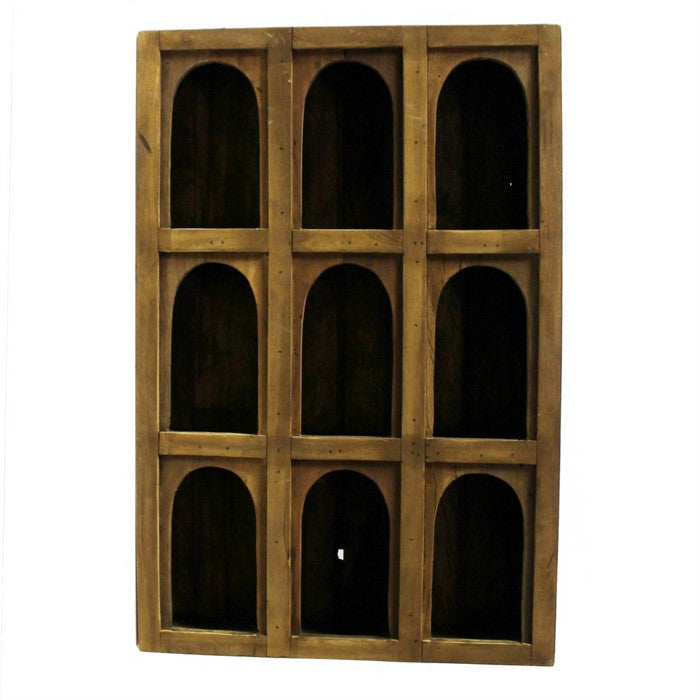 Reclaimed Wood 9 Arched Opening Display Case with Grain Details, Brown