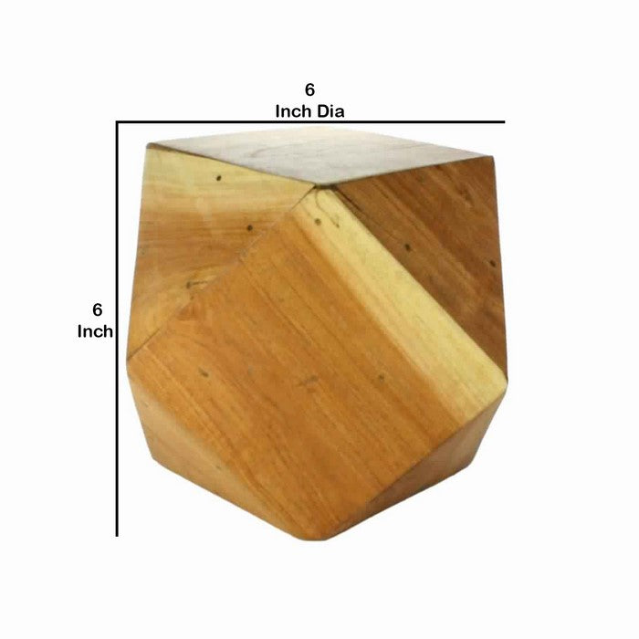 Faceted Icosahedron Shape Block Table, Small, Natural Brown