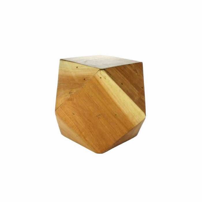 Faceted Icosahedron Shape Block Table, Small, Natural Brown