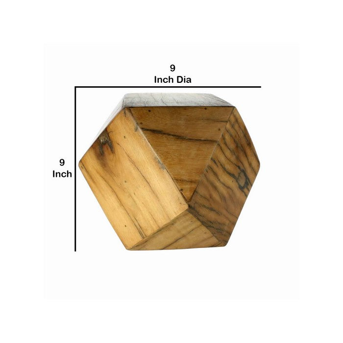 Faceted Icosahedron Shape Block Table, Medium, Natural Brown