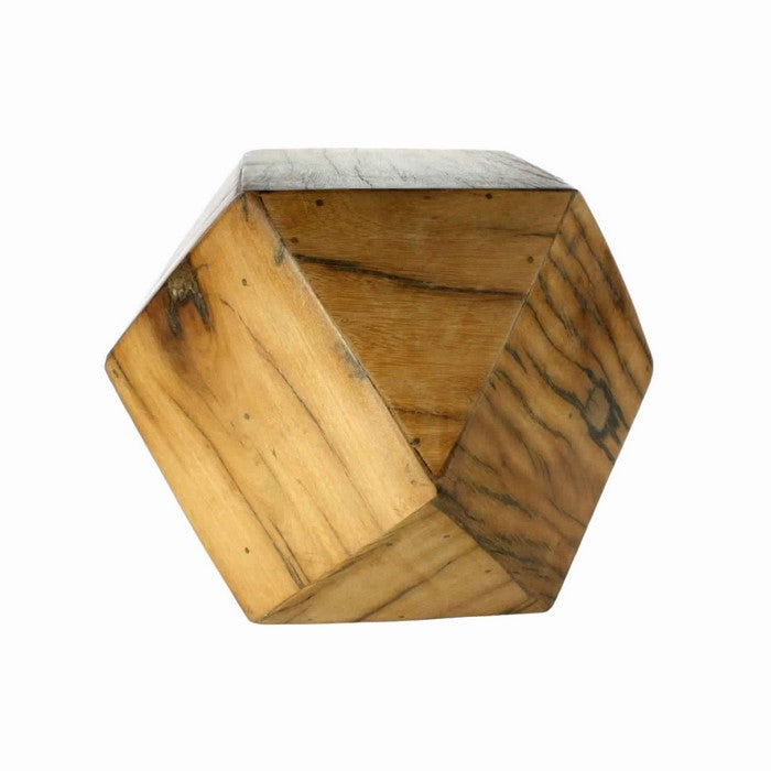 Faceted Icosahedron Shape Block Table, Medium, Natural Brown