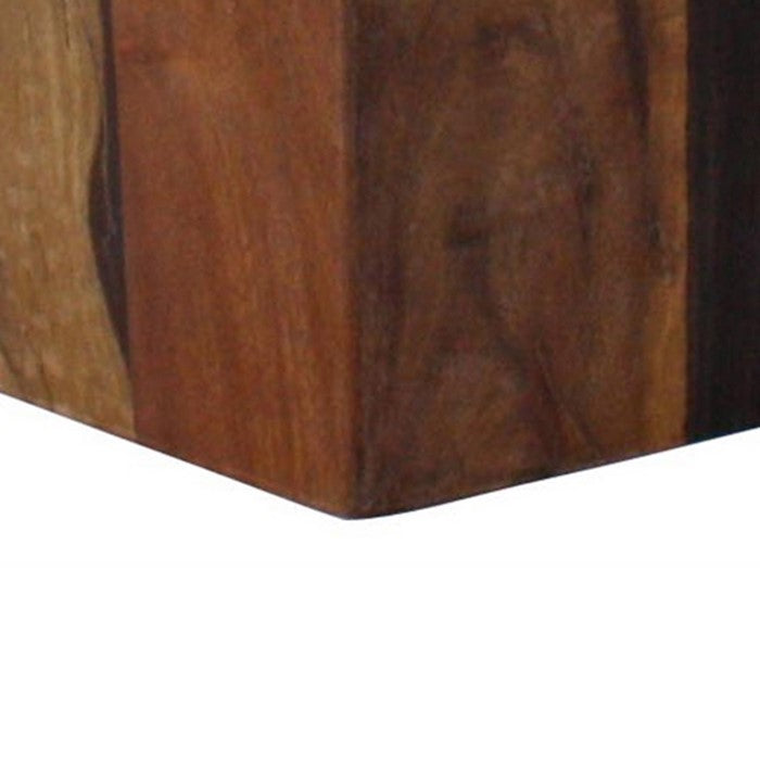 Hexagonal Wooden Block Table with Grain Details and Texture, Small, Brown