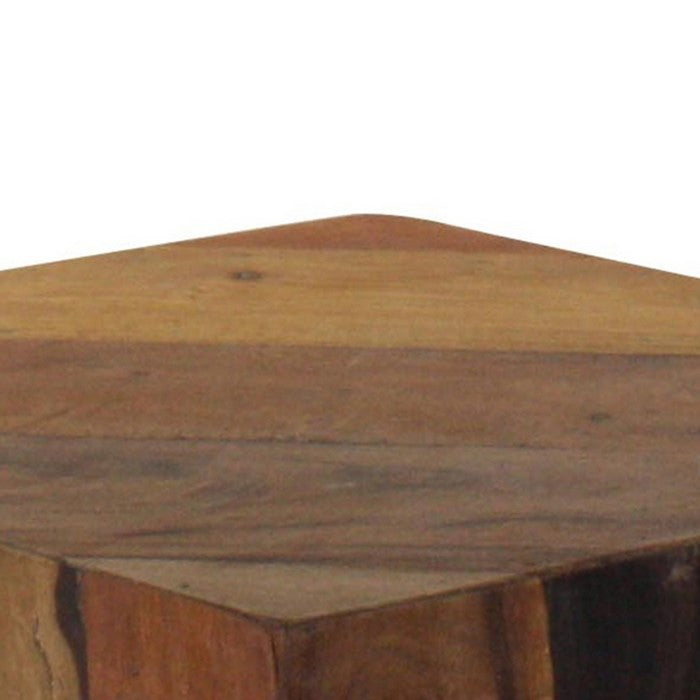 Hexagonal Wooden Block Table with Grain Details and Texture, Small, Brown