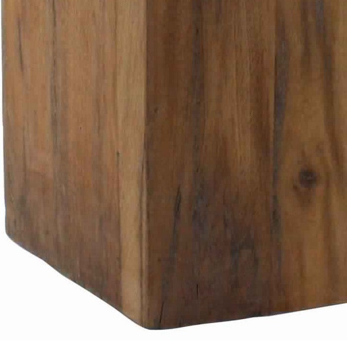 Hexagonal Wooden Block Table with Grain Details and Texture, Large, Brown