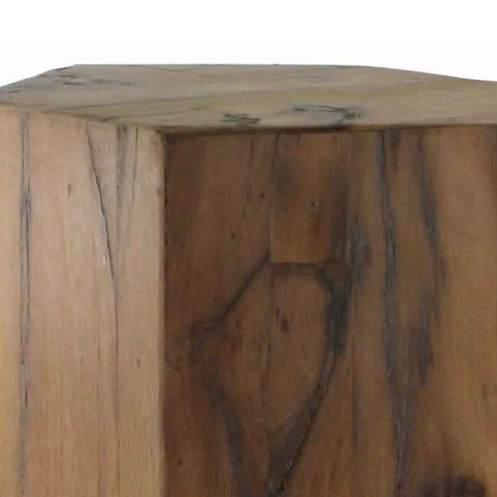 Hexagonal Wooden Block Table with Grain Details and Texture, Large, Brown