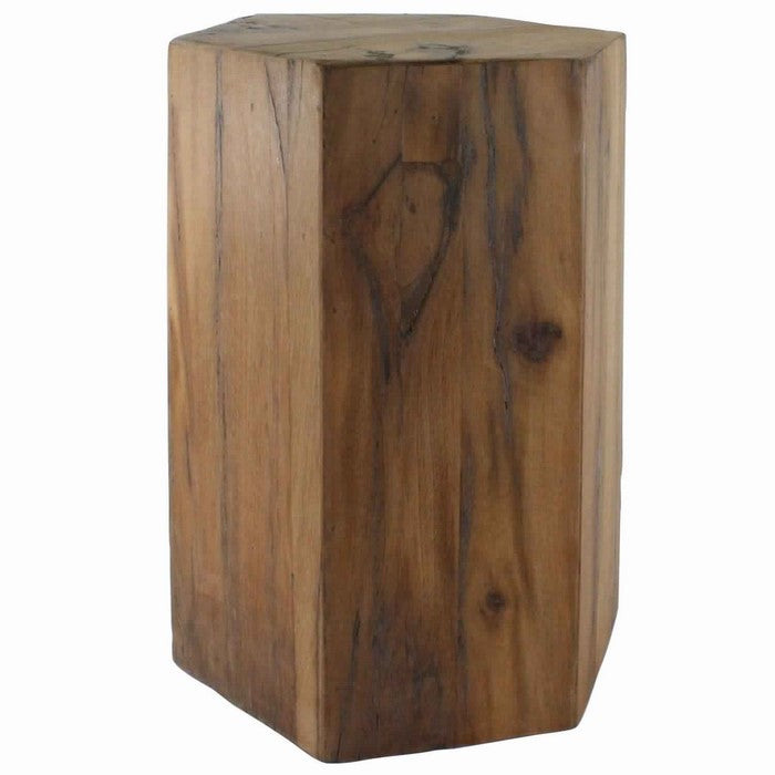 Hexagonal Wooden Block Table with Grain Details and Texture, Large, Brown
