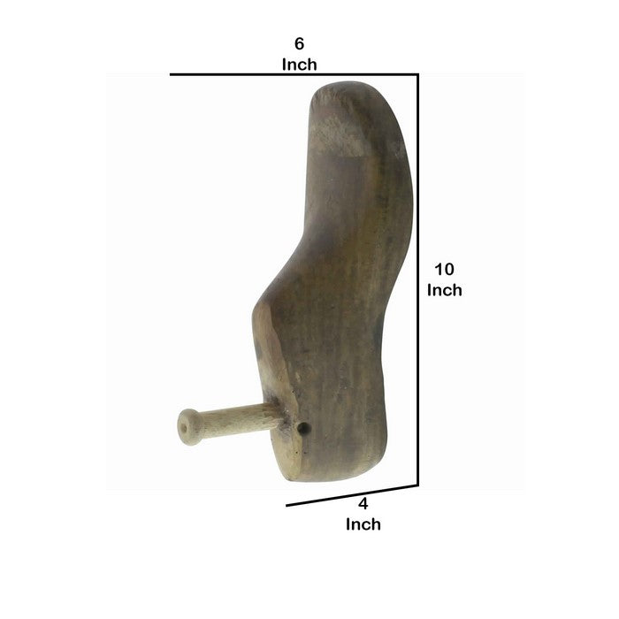 Farmhouse Wooden Frame Shoe Shape Wall Hook, Natural Brown